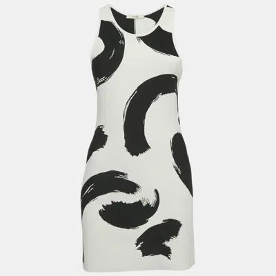 Pre-owned Celine White/black Jacquard Stretch Knit Mini Dress S