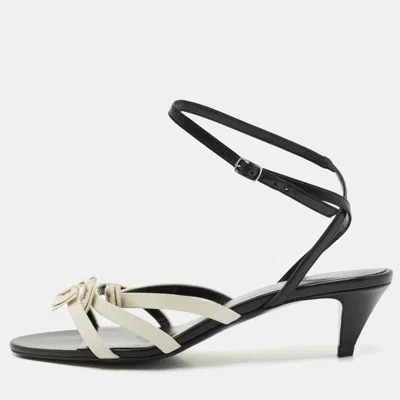 Pre-owned Celine White/black Leather Ankle Strap Sandals Size 38