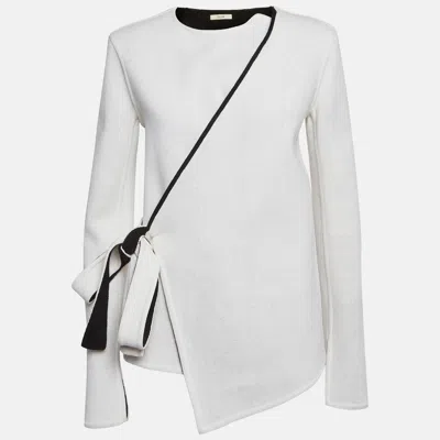 Pre-owned Celine White/black Stretch Cotton Contrast Trim Oversized Coat S