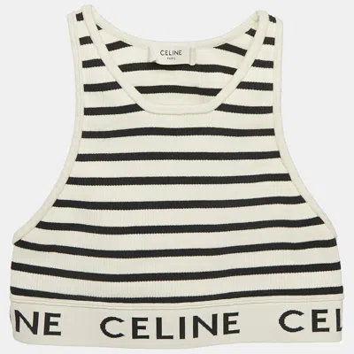Pre-owned Celine White/black Striped Rib Knit Tank Crop Top Xs