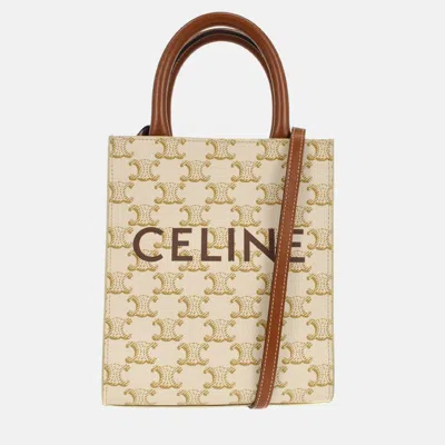 Pre-owned Celine White/brown Mini Vertical Cabas 2way Tote Bag