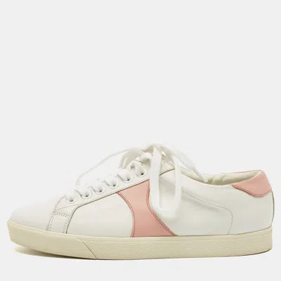 Pre-owned Celine White/pink Leather Triomphe Low Top Sneakers Size 36