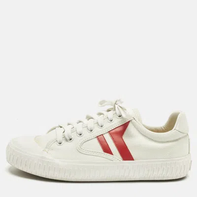 Pre-owned Celine White/red Canvas And Leather Colorblock Pattern Low Top Sneakers Size 38