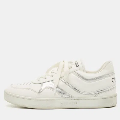 Pre-owned Celine White/silver Leather Trainer Low Top Sneakers Size 39