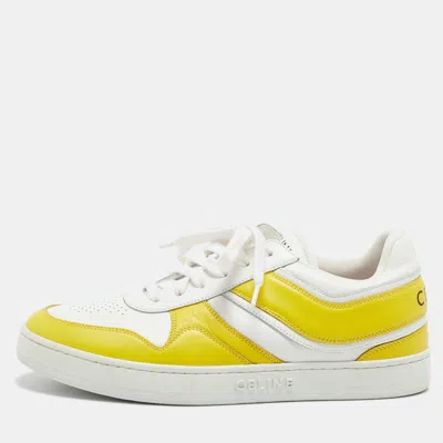 Pre-owned Celine White/yellow Leather Low Top Sneakers Size 39