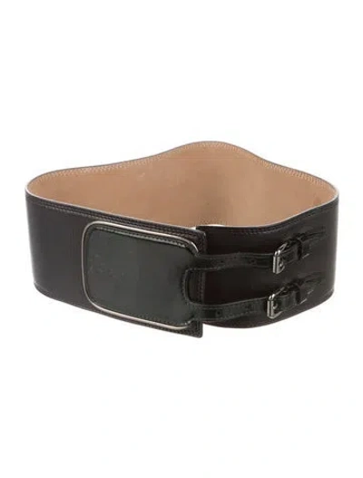 Pre-owned Celine Wide Leather Waist Belt In Black