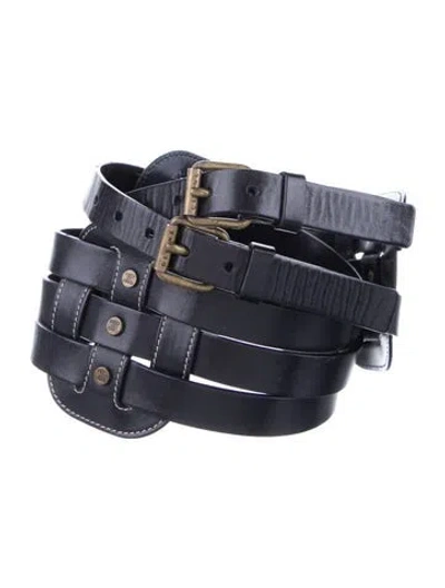 Pre-owned Celine Wide Leather Waist Belt In Black