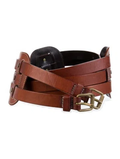 Pre-owned Celine Wide Leather Waist Belt In Brown