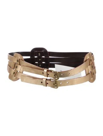 Pre-owned Celine Wide Leather Waist Belt In Gold
