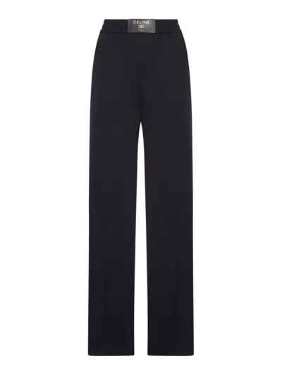 Celine Wide Leg Wool Trousers In Black