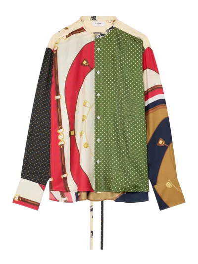 Celine Wide Printed Silk Twill Shirt In Multicolour
