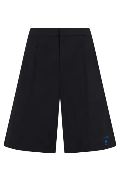 Celine Wide Silhouette Shorts In Linen And Cotton In Black