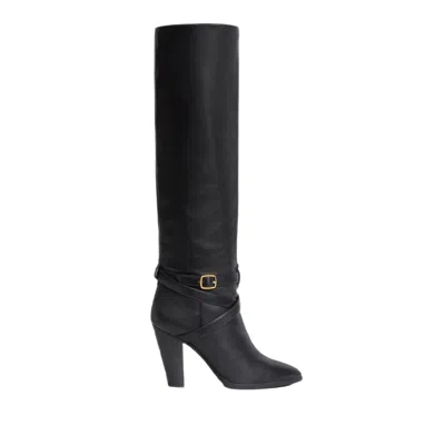 Celine Knee-length Wilters Leather Boots With Ankle Strap 10cm In Black