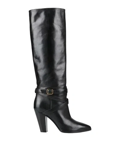 Celine Knee-length Wilters Leather Boots With Ankle Strap 10cm In Black