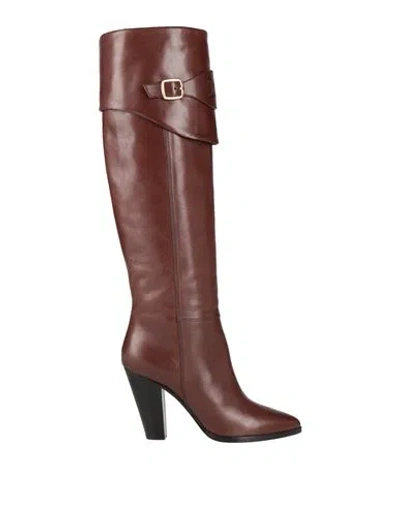 Celine Woman Boot Brown Size 8 Leather In Blue