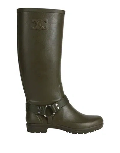 Celine Woman Boot Military Green Size 7 Rubber, Calfskin