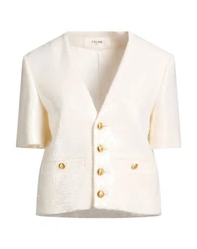 Celine Woman Jacket Off White Size 8 Wool, Mohair Wool, Polyamide