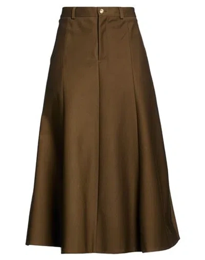 Celine Woman Midi Skirt Military Green Size 8 Cotton In Brown