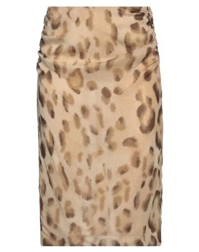 Celine Woman Midi Skirt Sand Size 8 Silk In Brown