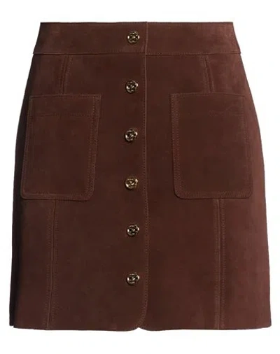 Celine Woman Mini Skirt Brown Size 4 Calfskin