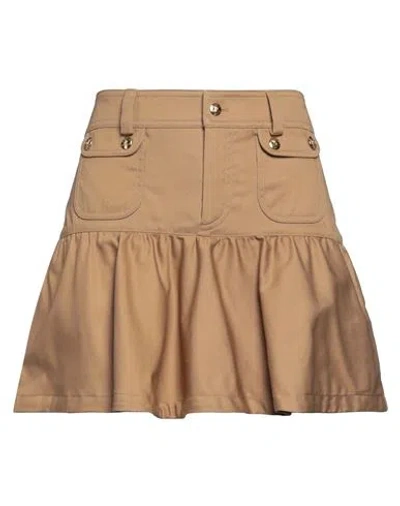 Celine Woman Mini Skirt Camel Size 4 Cotton In Beige