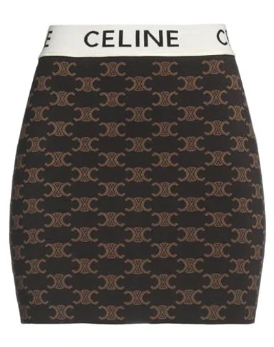 Celine Woman Mini Skirt Dark Brown Size M Cotton, Silk, Polyamide, Elastane