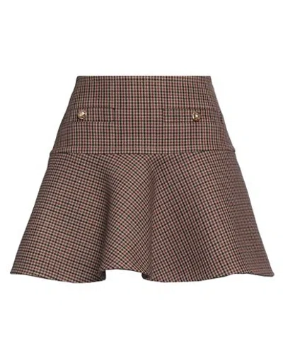 Celine Woman Mini Skirt Khaki Size 6 Wool, Cotton, Polyamide In Brown