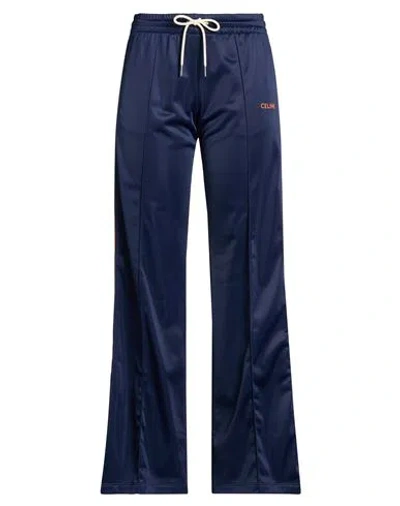Celine Woman Pants Navy Size L Polyester, Acetate In Blue
