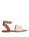 Celine Logo Flat Sandals In Beige