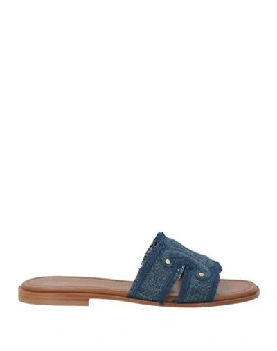 Celine Woman Sandals Blue Size 7 Textile Fibers In Animal Print