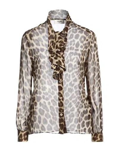 Celine Woman Shirt Beige Size 8 Silk
