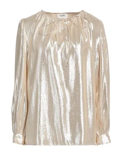 Celine Woman Top Platinum Size 10 Silk, Metallic Polyester In Grey