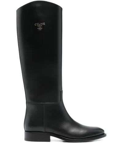 Celine Women Anais Leather Riding Boots In Black