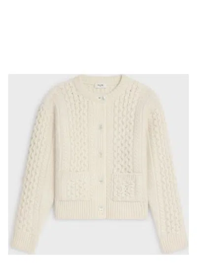 Celine Wool Triomphe Cardigan For Women In Multicolor