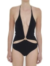 Celine Cut-out One Piece Swimsuit With Golden Effect Details In Black