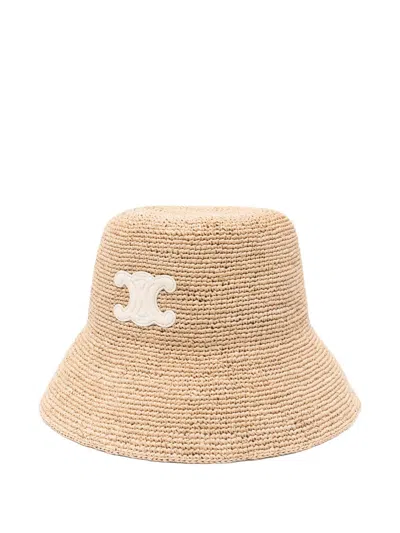 Celine Women Bob Triomphe Rafia Hat In Brown