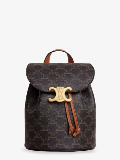 Celine Women Bonnie Coated Canvas Backpack With Triomphe Logo On The Front In Brown