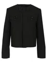 Celine Buttoned Cropped Jacket Round Neck In Black