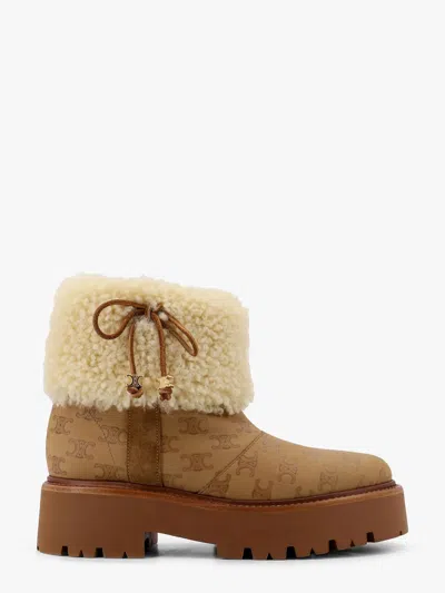 Celine Women Bulky Leather Boots With Triomphe All-over Motif