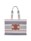 Celine Large Cabas Thais In Striped Textile And Calfskin In Gray