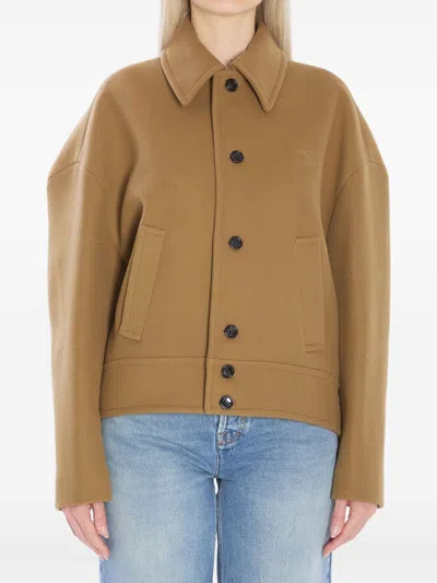 Celine Women Wool And Cashmere Bomber Jacket In Brown