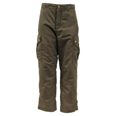 Pre-owned Celine Women Cargo Pants Size 40 Us8 Green Kaki Lightweight Nylon Gold Hardware