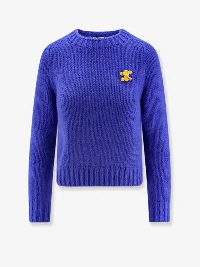 Celine Elegant Cashmere Blend V-neck Sweater For Women In Blue