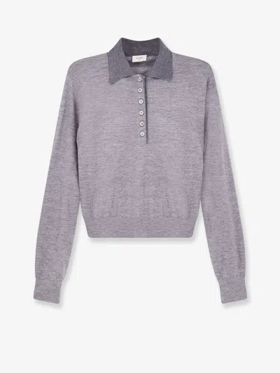 Celine Women Cashmere And Silk Polo Shirt With Embroidery Logo On The Front In Gray