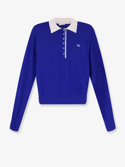 Celine Women Cashmere And Silk Polo Shirt With Logo Embroidery On The Front In Blue