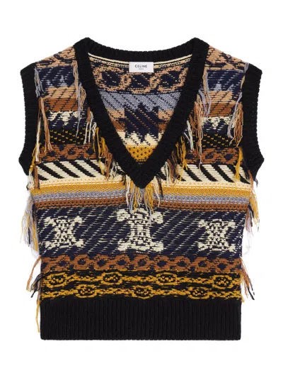 Celine Women Cashmere Jacquard Vest In Multi