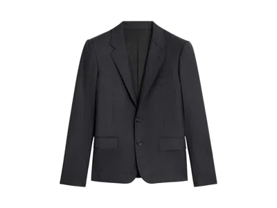 Pre-owned Celine Women's  2 Button Notch Collar Striped Wool Short Jacket In Navy Blue/craie