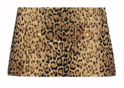 Pre-owned Celine Women's  Bandeau Double Wool Mini Skirt In Leopard