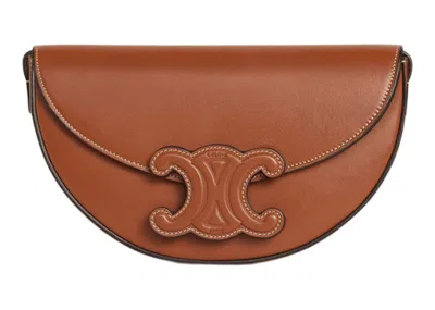 Pre-owned Celine Women's  Besace Shoulder Bag Triomphe Embroidery In Tan In Brown