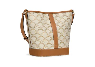 Pre-owned Celine Women's  Bucket Bag Small Triomphe In White